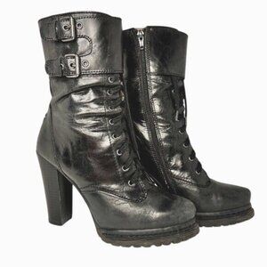BCBG Generation Women Platform Lace-Up Bootie Block Heel Vamp Front Side Zip 8B
